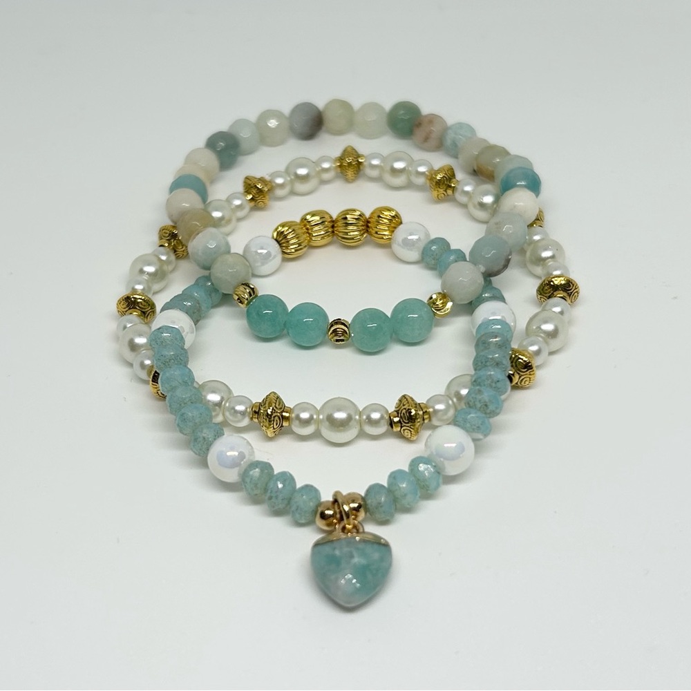Green Envy - Stretch Bracelet Stack. Aquamarine A… - image 1
